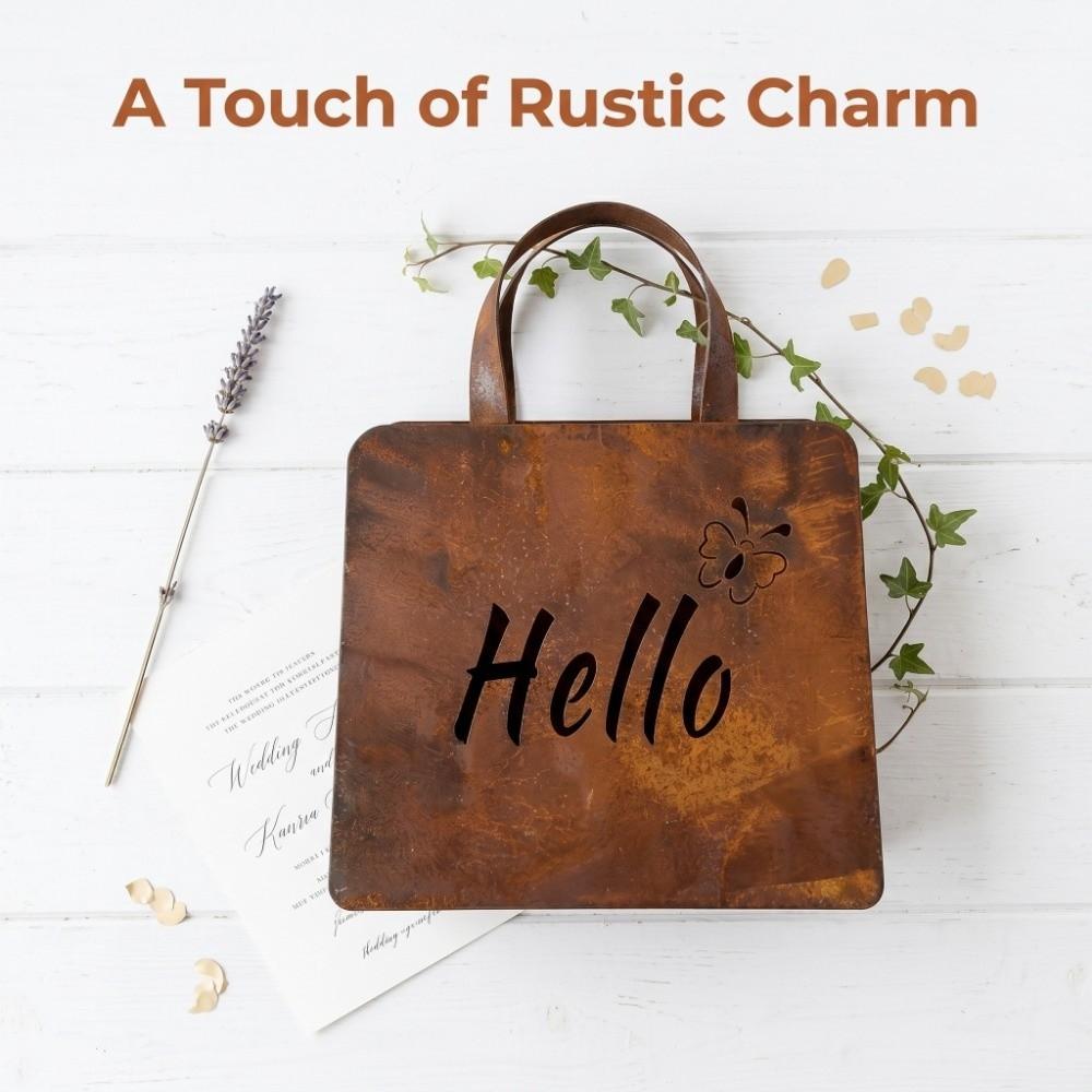 Rustic Wedding Signage Handbag Shaped Metal Hanging Planter Welcome Sign Farmhouse Decor