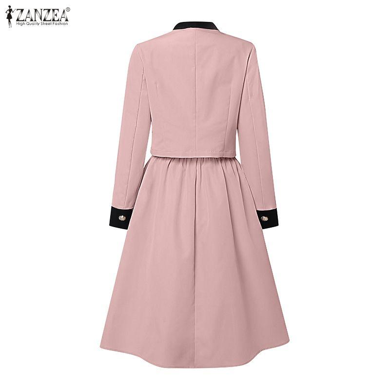 ZANZEA Women Long Sleeve Blouse and A-line Skirts Casual Two Piece Suit Sets