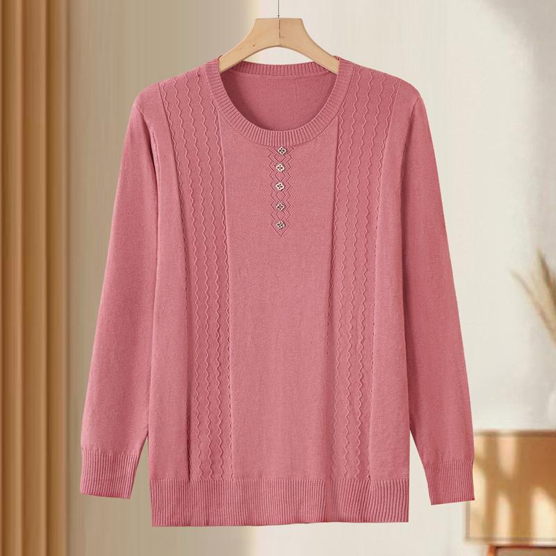 

Элегантный женский свитер больших размеров 4XL-7XL для женщин среднего возраста, вязаный топ большого размера, повседневная одежда с длинным рукавом на осень 4XL розовый