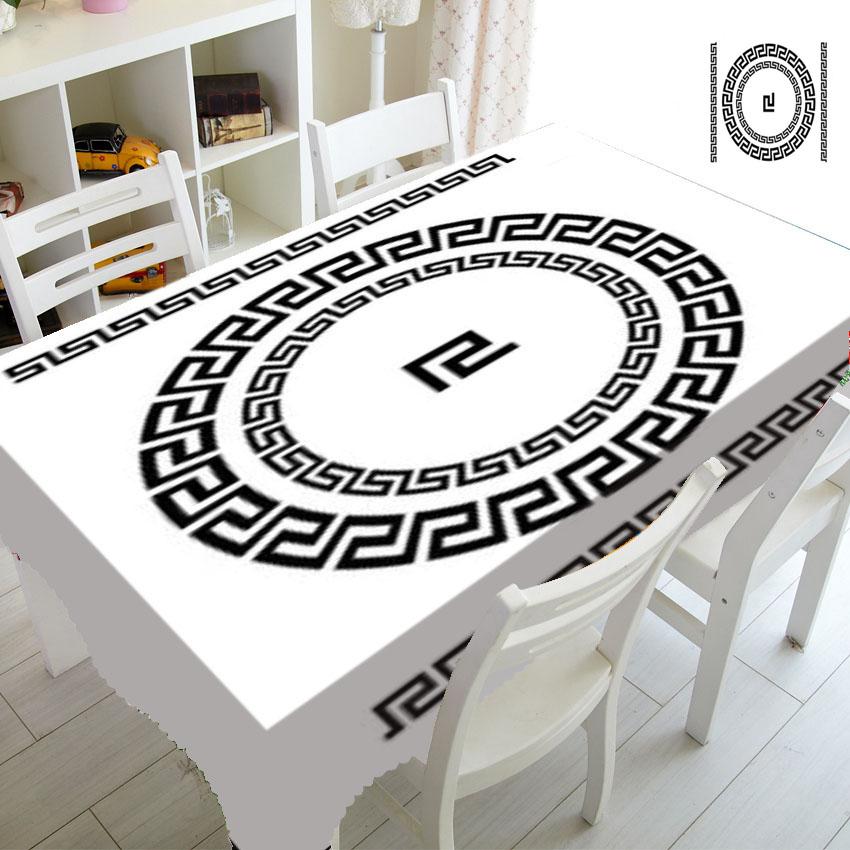 Tischdecke mit ovalem Muster in Schwarz und Weiß, für Zuhause, Esstisch, Couchtisch, Dekoration, Picknick, rechteckige, wasserdichte Tischdecke