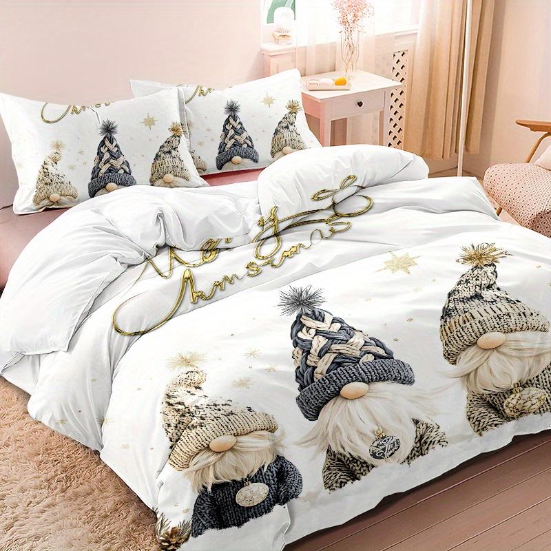 3Pcs Merry Christmas Gnome Theme Duvet Cover Set Fashionable 3D Digital Print With Pillowcases 1 * Comforter + 2 * Shams