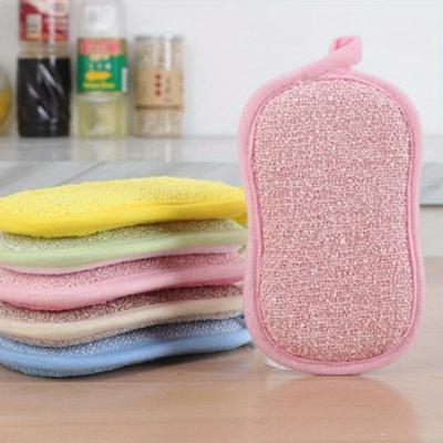 4pcs Double-sided Bamboo Fiber Dishwashing Sponge Scrubbing Dishwashing Pot Artifact Hotel Kitchen Cleaning Supplies Scouring Cloth Magic Wipe