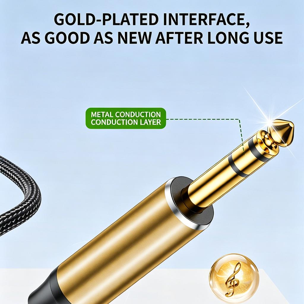 3,5-mm- auf 6,5-mm-Stereo-Line-Kabel 1,5 m mit Nylon-Geflecht für Laptop und Heimkino