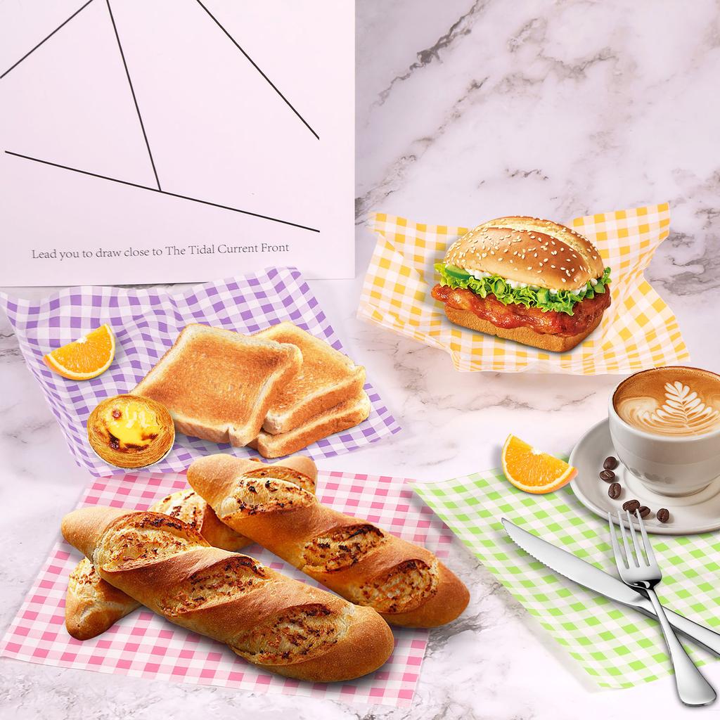 400Pcs Colorful Patterned Greaseproof Paper Food Wrapping Paper Wax Paper for Baking Sandwiches Hamburgers Snack Basket Liners
