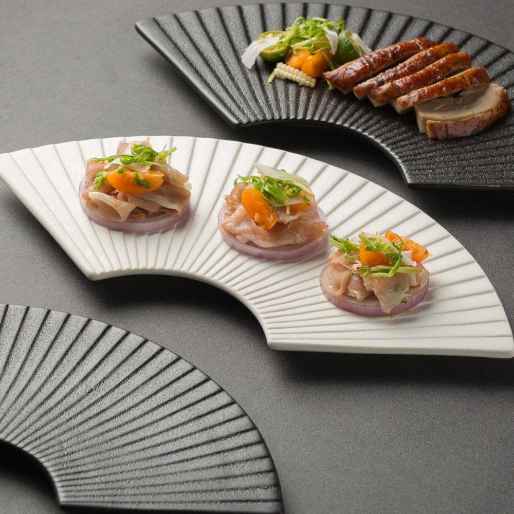 Durable Fan Shaped Striped Plate Japanese Style Dessert Tray Storage Tray  Commercial