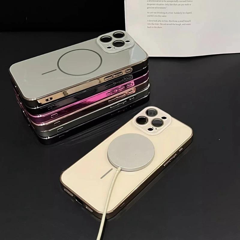 Glossy Tempered Glass Luxury Magnetic Phone Case For IPhone 16 15 14 13 12 11 Pro Max Lens Protect Back Cover For Magsafe