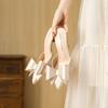 Fashion new bow bag head half-drag stiletto women's classic satin temperament high-heeled slippers