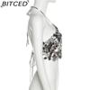 BITCED Summer Women's Fashion Sexy Halterneck Backless Sequinned Crop Top