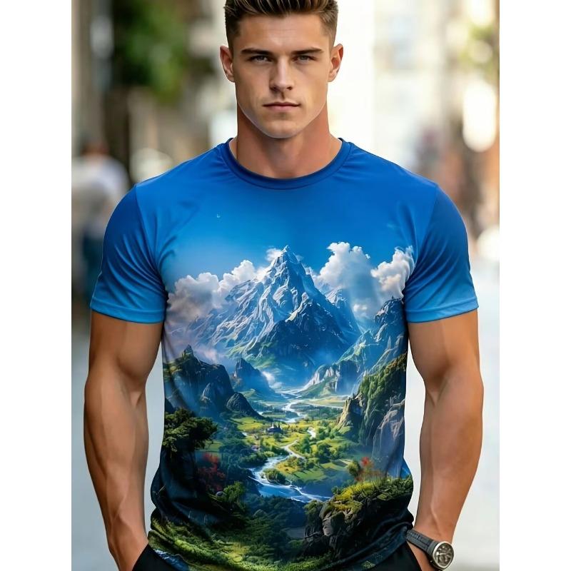 Men Mountain Scenery3D Print Sport Quick-dry Breatha Short-Sleeved T-Shirt Outdoor Street Casual Fashion Harajuku Summer Top