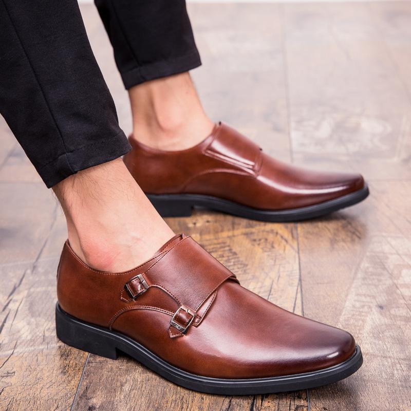 2025 Japanese men's business large size leather shoes formal office leather shoes British style fashion Munk shoes