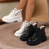 Fashion Studded Side Zip Cotton Boots Fall New Round Toe Lace-Up Front Platform Non-Slip Shorthole Boots