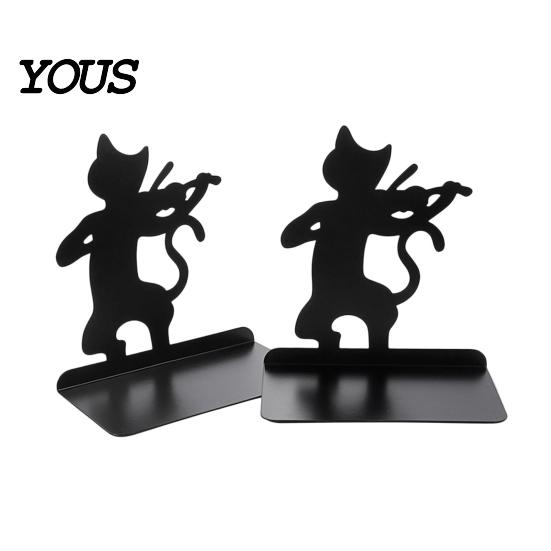 Non-slip Bookend 1 Pair Metal Cat Book Ends, Cute Bookends for Shelves, Decorative Heavy Duty Support Stopper Home Office Desk Bookshelf Decor