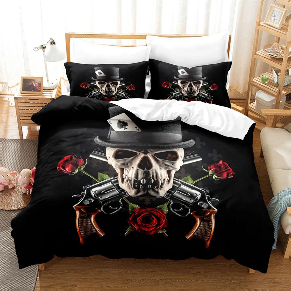 CalifKing 260x240 Skull Bedding Set Adults Winter Duvet Cover Set Kids,twin Full Queen King Bedroom  Housse De Couette Dropship