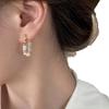 Chic Colorful Stone Beaded Hoop Earrings For Women Sweet Gold Color Metal Earrings Korean Daily Wear Jewelry