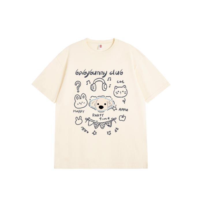 harajuku Round Neck oversize Casual Y2K Tops young girl t shirts 2025 summer pure cotton Women funny cartoon Print T-Shirt streetwear