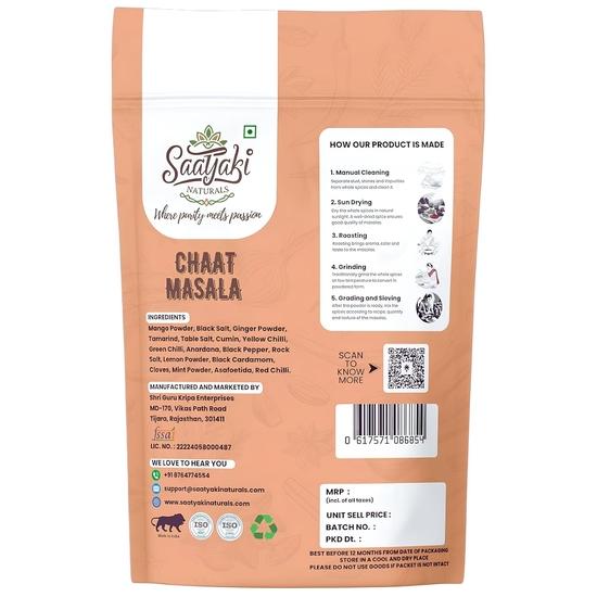 Saatyaki Naturals Dilli Chaat Masala -100gm | Authentic Tangy Indian Spice Blend for Curries, Salads, Fruits, Snacks and Chaats| Homemade Style