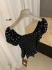 Guangzhou Women's Polka Dot Short Sleeve Square Neck Tie Shirt - Autumn/Winter Trendy