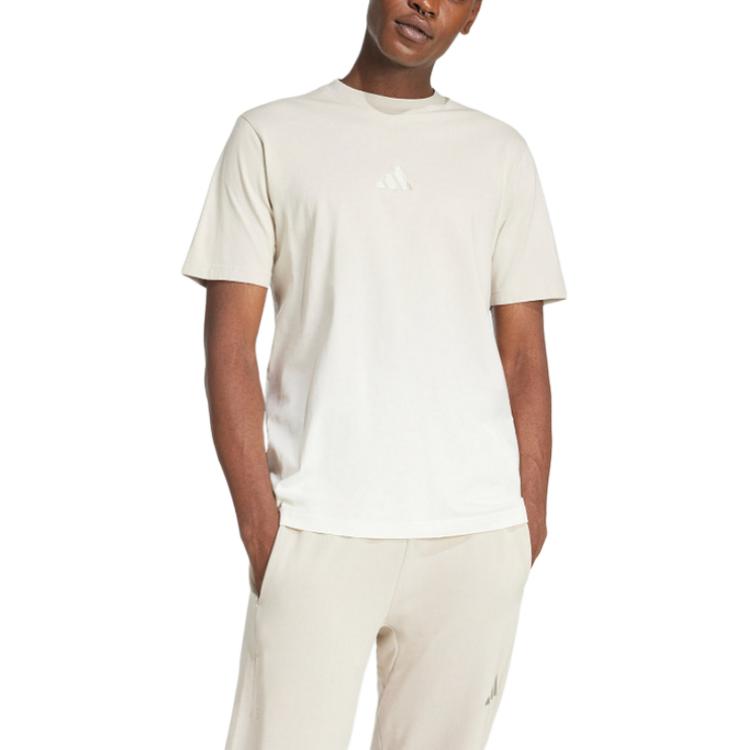 adidas T Shirts Men's Ecru Crew Neck Moderate JJ3696