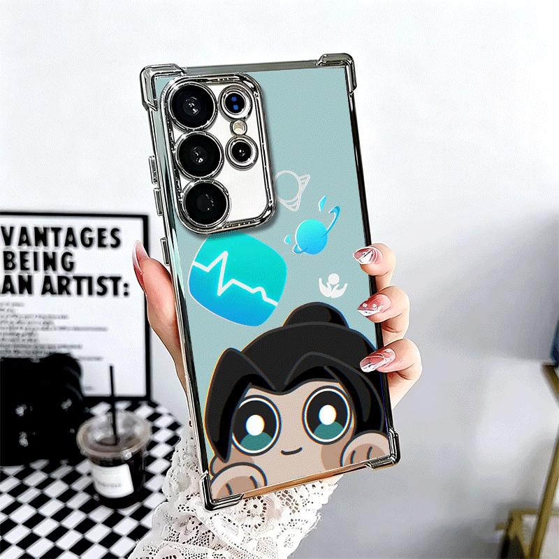 V-Valorant Cute Catoon Plating Phone Case For Samsung Galaxy S24 S25 FE S26 Edge S23 Ultra S22 S21 Plus S20 Anti-Fall Airabag Co