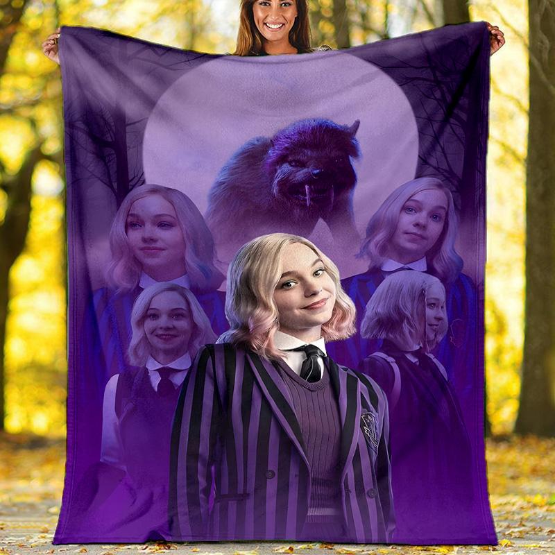 1pc Addams Family Wednesday Enid Theme Blanket - Digital Print, Polyester, Cozy for All Seasons, Perfect for Outdoor, and Travel