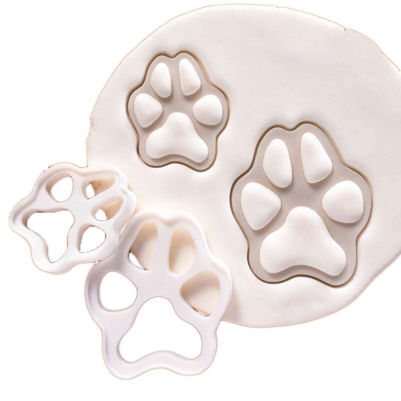 2pcs Cat Paw Print Cookie Cutter White Plastic Cartoon Kitten Footprint Pressrable Biscuit Stamps Molds DIY Cake Decorating Tools