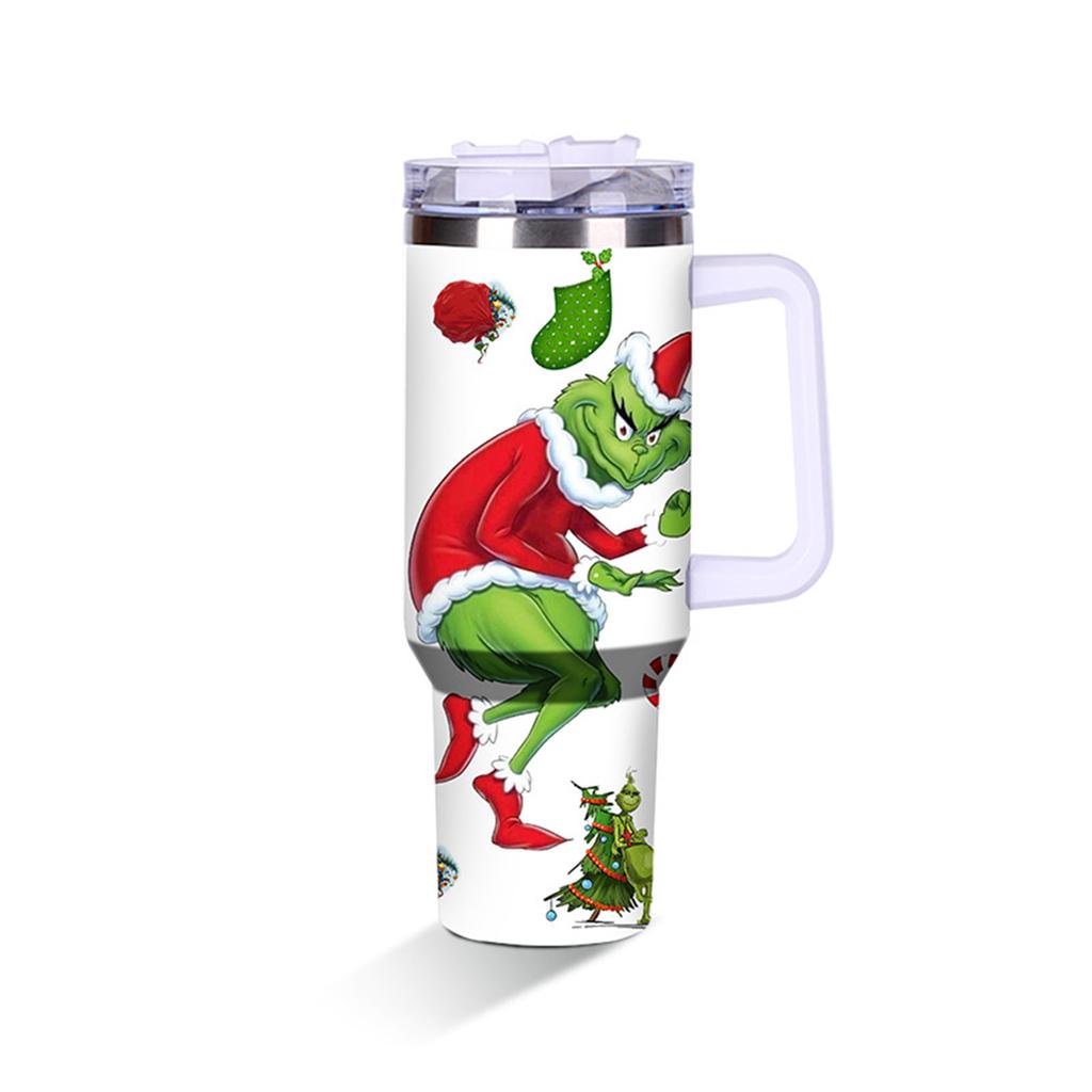 Copo de Natal 40 Oz, Copo Feliz Natal com Alça e Canudo, Copo de 40oz Mantém Frio, Calor e Gelo por Horas