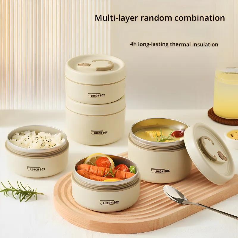 Portable Insulated Food Lunch Container Set with Thermal Lunch Box 3 Separate Stackable Lunch Container for Adult Kids