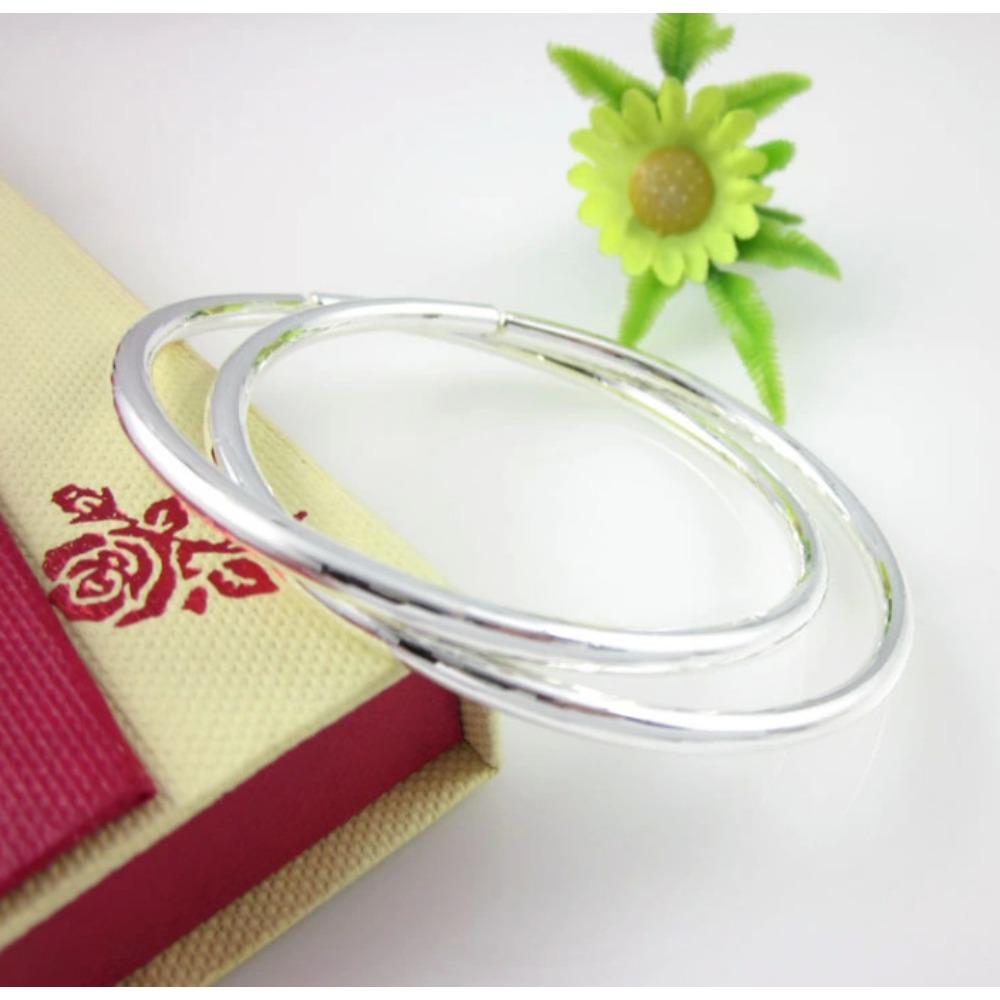 Solid Silver Plated Bracelet for Men Women Fashion Jewelry Smooth Surface Shiny Bangle