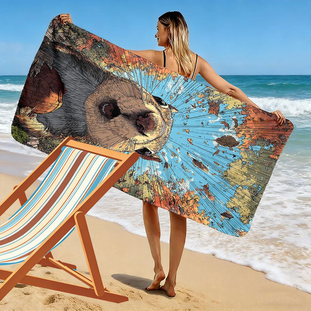 Squirrel's Autumn Surprise Print Beach Towel, Quick Drying, Suitable for Travel, Outdoor Sports, Jogging, the Beach and Swimming, Gift