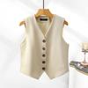 Women Autumn Casual Sleeveless Vest V Neck Button Front Cropped Waistcoat