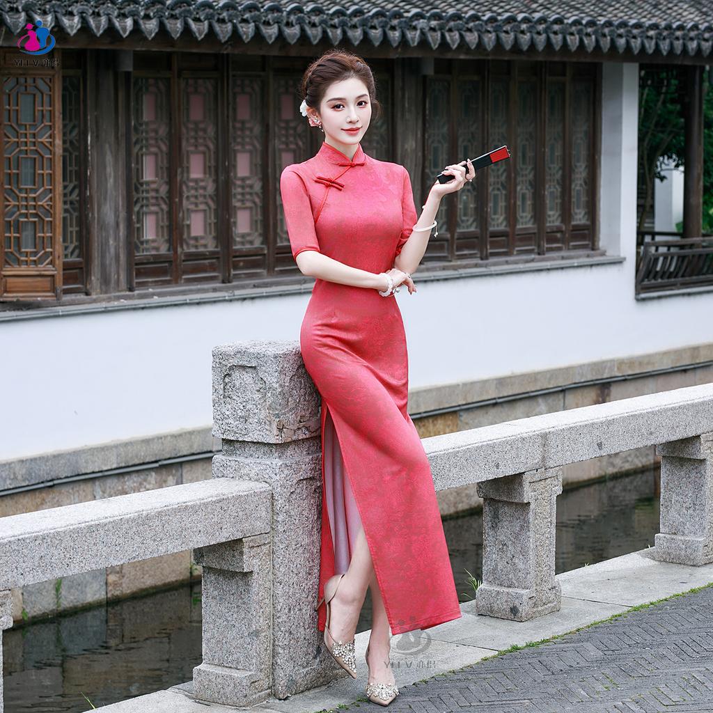 New Chinese style cheongsam skirt improved summer new mother dress retro thin performance dress