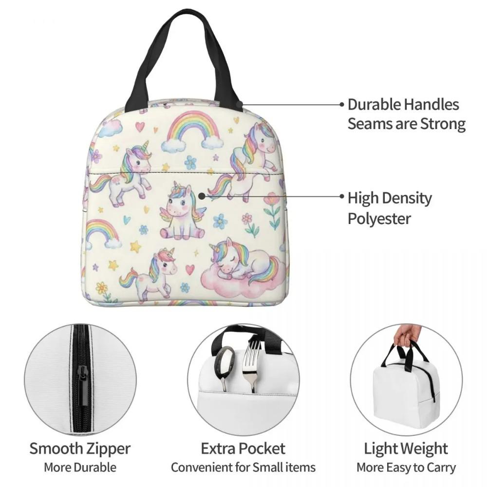 Cute Unicorn Rainbow Star Pattern Insulated Lunch Bag for Women Kids Portable Food Boxes Thermal Lunch Box Tote