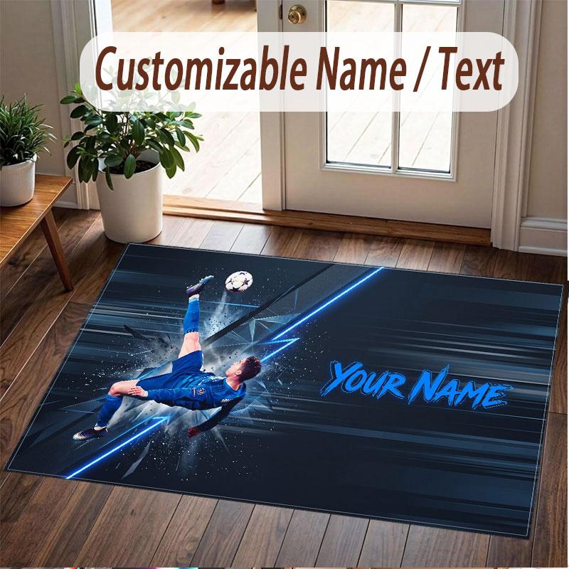Benutzerdefinierter Teppich Cristiano Ronaldo Muster Druck Name Text Weicher Rutschfester Boden Teppich für Zuhause Innen Dekoration