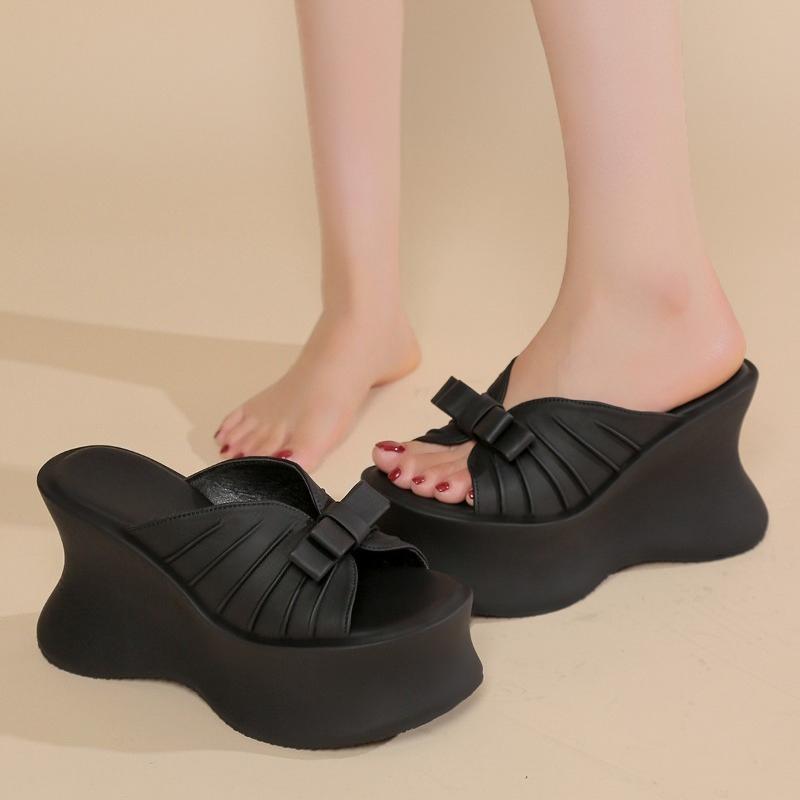 Fashion Leopard Fashion Super High Heel Flip-Flops Women's Summer New Round Toe Platform Heightening Non-slip Cool Slippers
