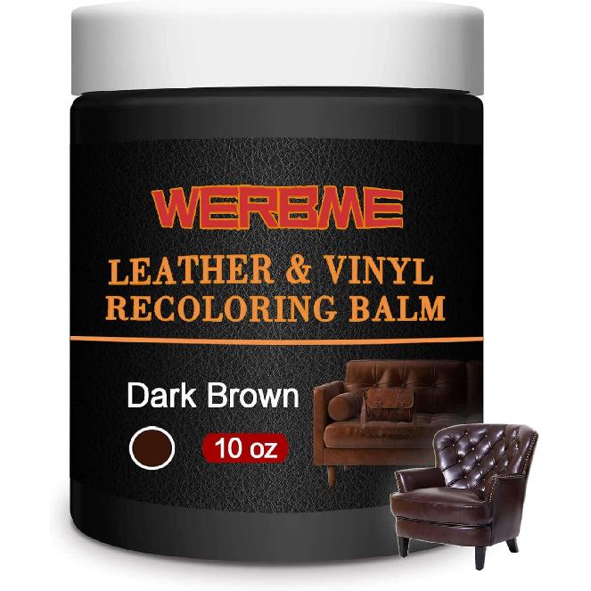 Leather Recoloring Balm, 10 OZ Dark Brown Leather Dye Recolor, Leather Scratch Remover, Leather Repair Kit for Furniture Restore & Renew Restore