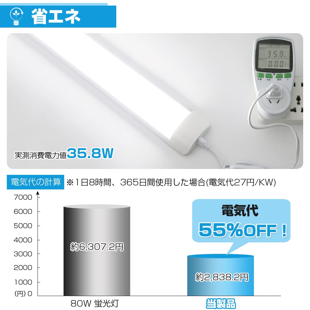 MAGOKORO LED Fluorescent Light Fixture, Integrated Fixture, 40W LED Base Light, 120cm, Kitchen Light, 36W Power Consumption, Integrated Straight Tube