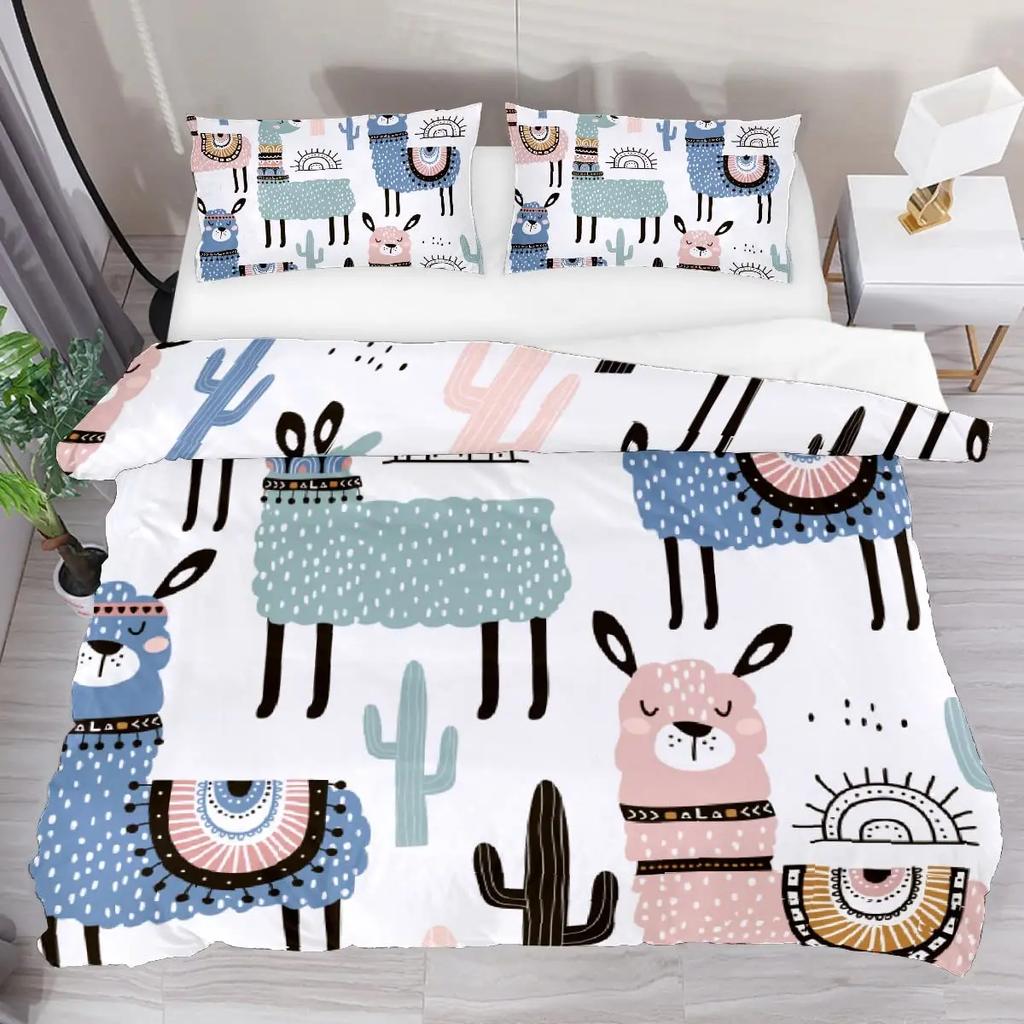 Duvet Cover Kids Teens Gifts Cute Cartoon Alpaca Llama Cactus Printing Bedding Animals Cover Bedroom Decorative Duvet Cover