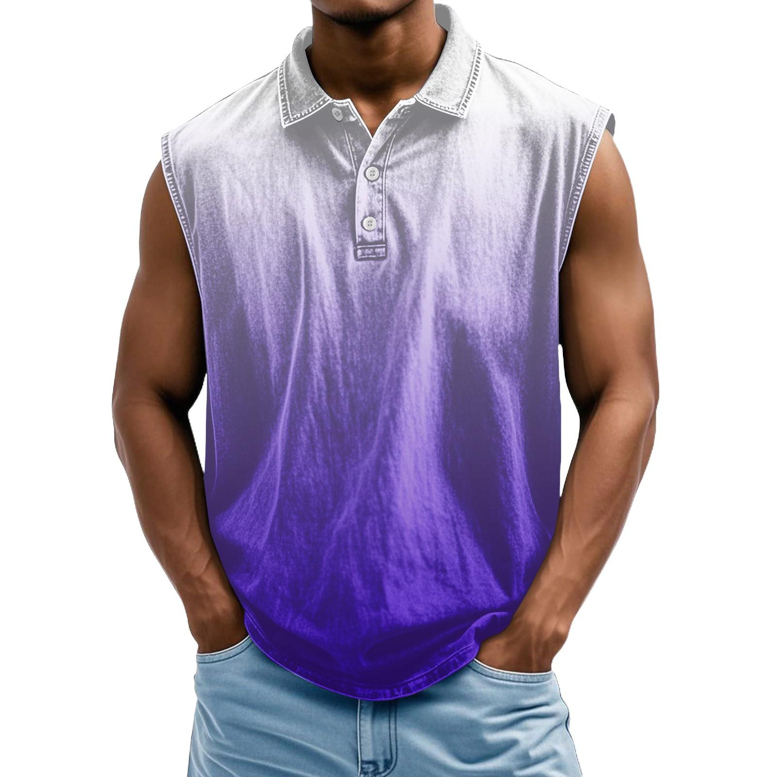 

Men s Sleeveless Gradient Print Aged Shirt XXXL фіолетовий