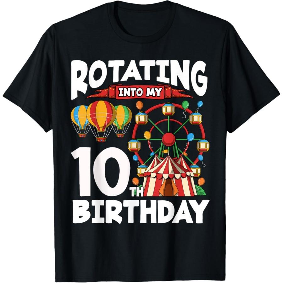

10th Birthday Ferris Wheel Circus for 10 Year Old Boys Girls T-Shirt XXXXXL чорний
