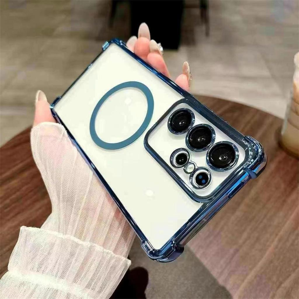 Luxury Transparent Magnetic Phone Case For Samsung S25 24 S23 S22 Ultra S23 S22 Plus Four Corner Anti Fall Cover