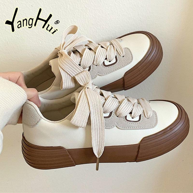 2024 New Women's Vulcanize Shoes Retro Korean Style All-match Platform Casual Comfortable Sneakers Fashion Spring Autumn
