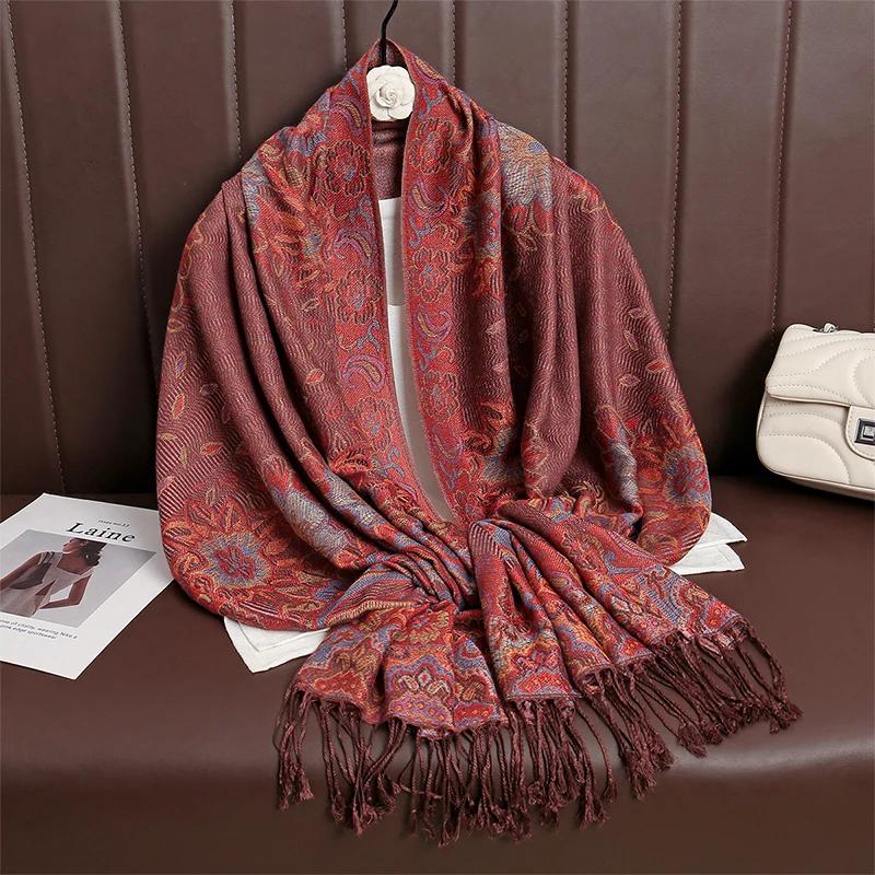 Women Paisley Scarf Cashmere Feeling Pashmina Shawls Tassel Hijab Head Wraps Femme Winter Scarves Foulard Bufanda 2024