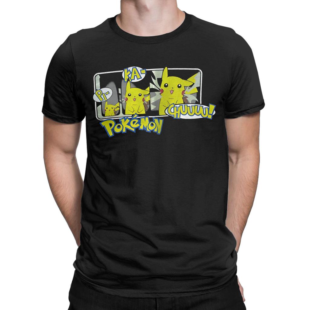 Pikachu anime cartoon printed mens and womens pure cotton shortsleeved roundneck Tshirt casual classic style