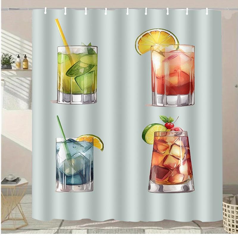 

Summer cold drinks Washable Dirt-Resistant Shower Curtain Shower Head waterproof Polyester Bath Curtain For Home Decor 90x180CM