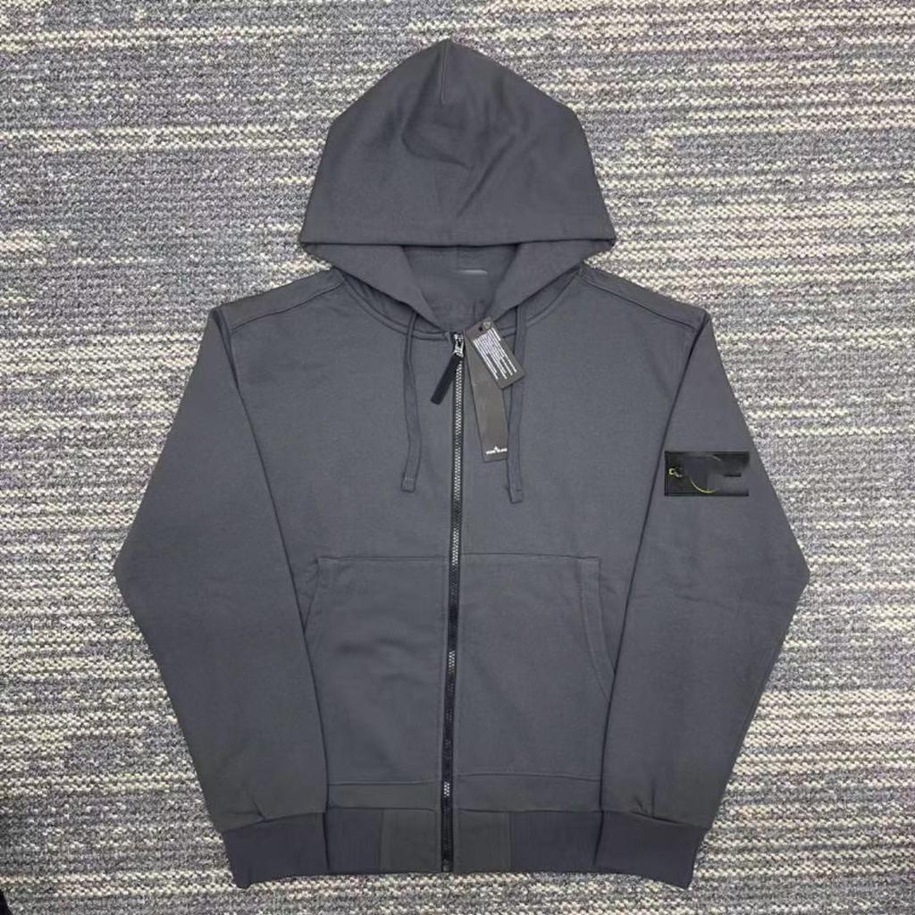 Korrekt STON Unisex Sten Skjorta: Höst/Vinter Huvförsedd Raglanärm med Dragkedja Träningsjacka, Enfärgad Märkesstil.