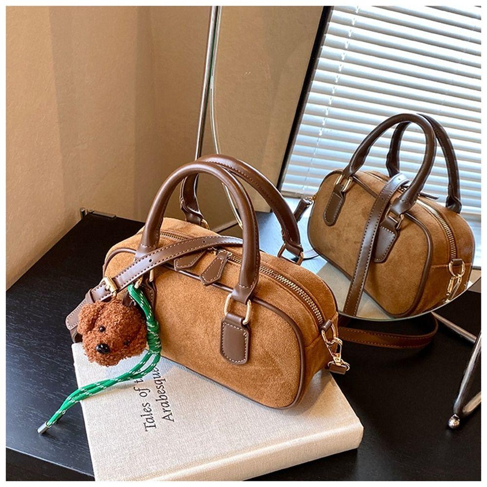 PU Leather Boston Bag Handbag Small Square Bag Portable Shoulder Bag  Streetwear