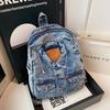 Washed denim large capacity backpack fashionable retro style autumn and winter large capacity denim backpack commuter bag