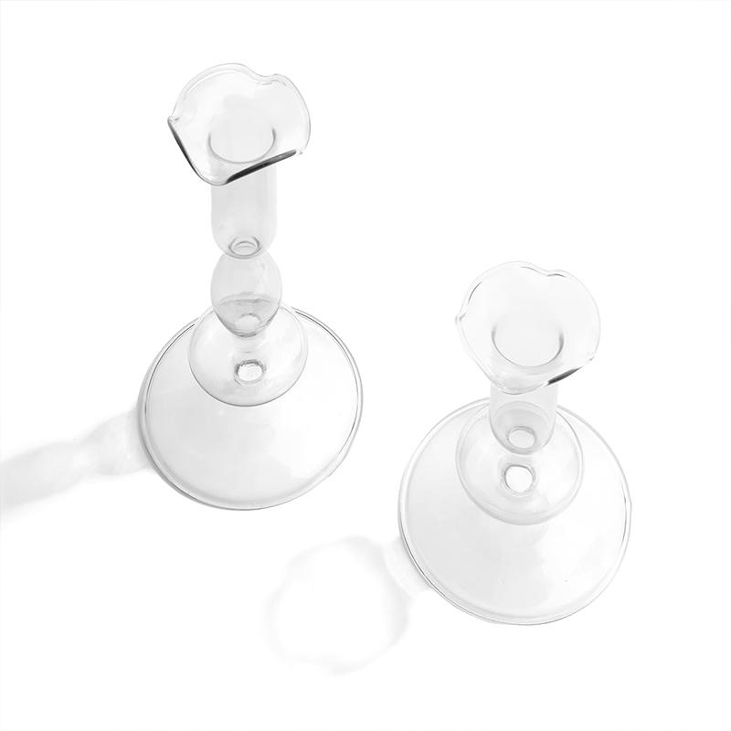 2 st/set Ljusstake Elegant Transparent För Avsmalnande Ljus Vågig Flaskmynning Hem Friterade Blomvaser Bröllop 3 Färger