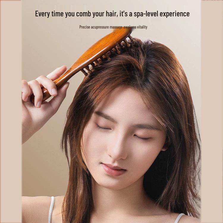 Golden Sandalwood Multi-Functional Massage Comb: Unisex Scalp Dredging Tool