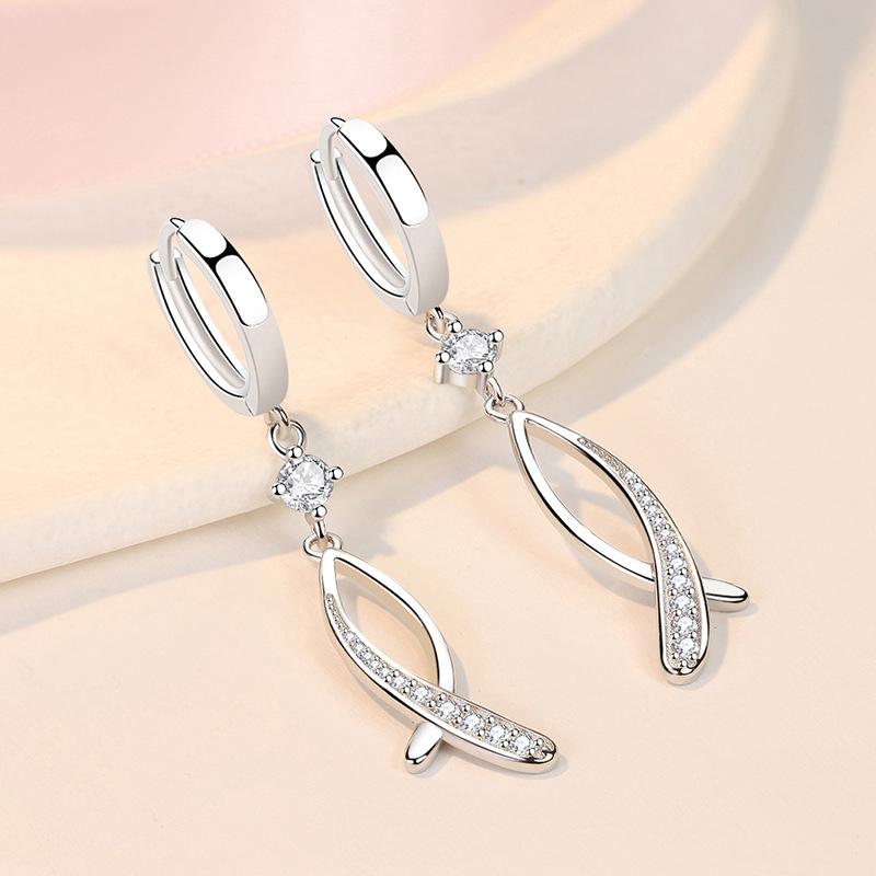 KOFSAC 925 Silver Mermaid Earrings Long Fishtail Shiny Women Jewelry Fashion Female Earrings